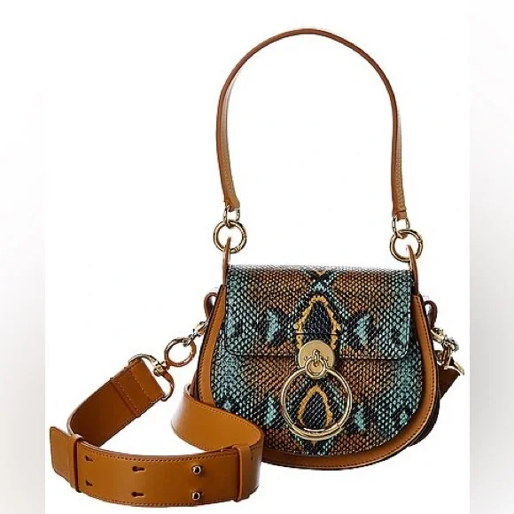 NEW Chloé Tess Small Snake-Embossed Leather Shoulder Bag - Picture 1 of 10
